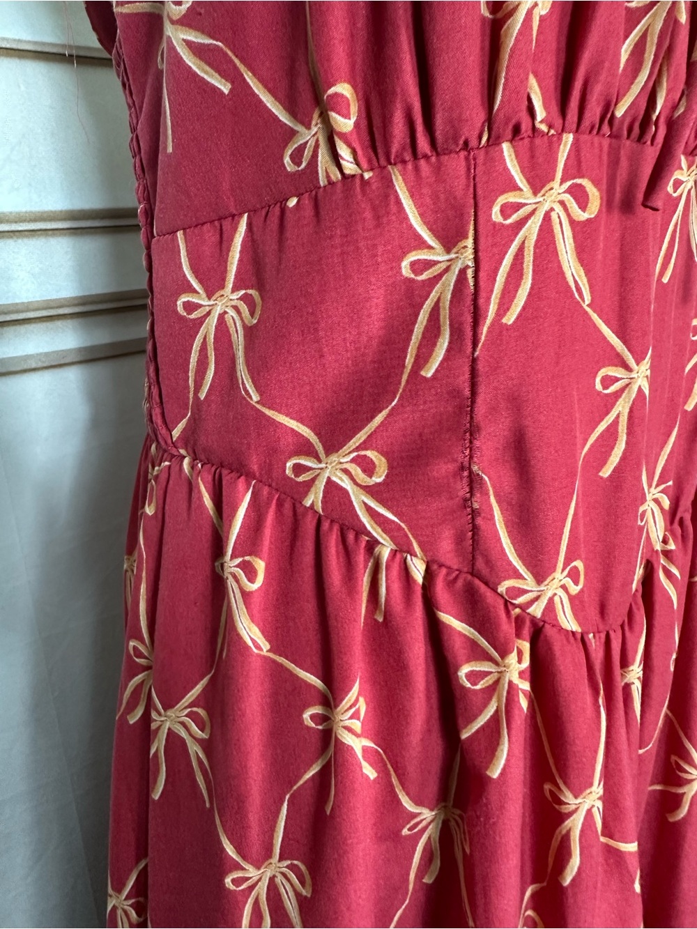 3 for $36 Sale Red Bow-Print Tie-Front Midi Dress - Picture 9 of 13